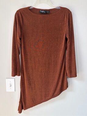 The Magic Scarf Company Nutmeg Brown Slinky Asymmetrical Tunic OS Fits S-L